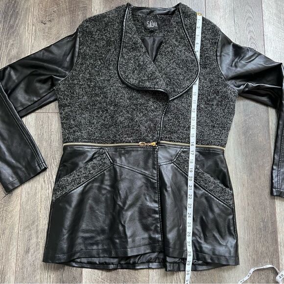 Luii Faux Leather Jacket Zipper Convertible Coat Black and Grey Boucle Size XL - Picture 11 of 16